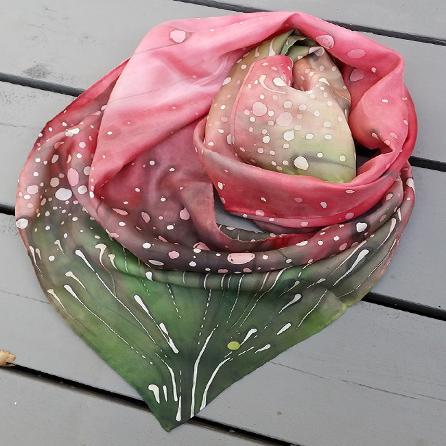 Silk Scarf with Dots and Flowers